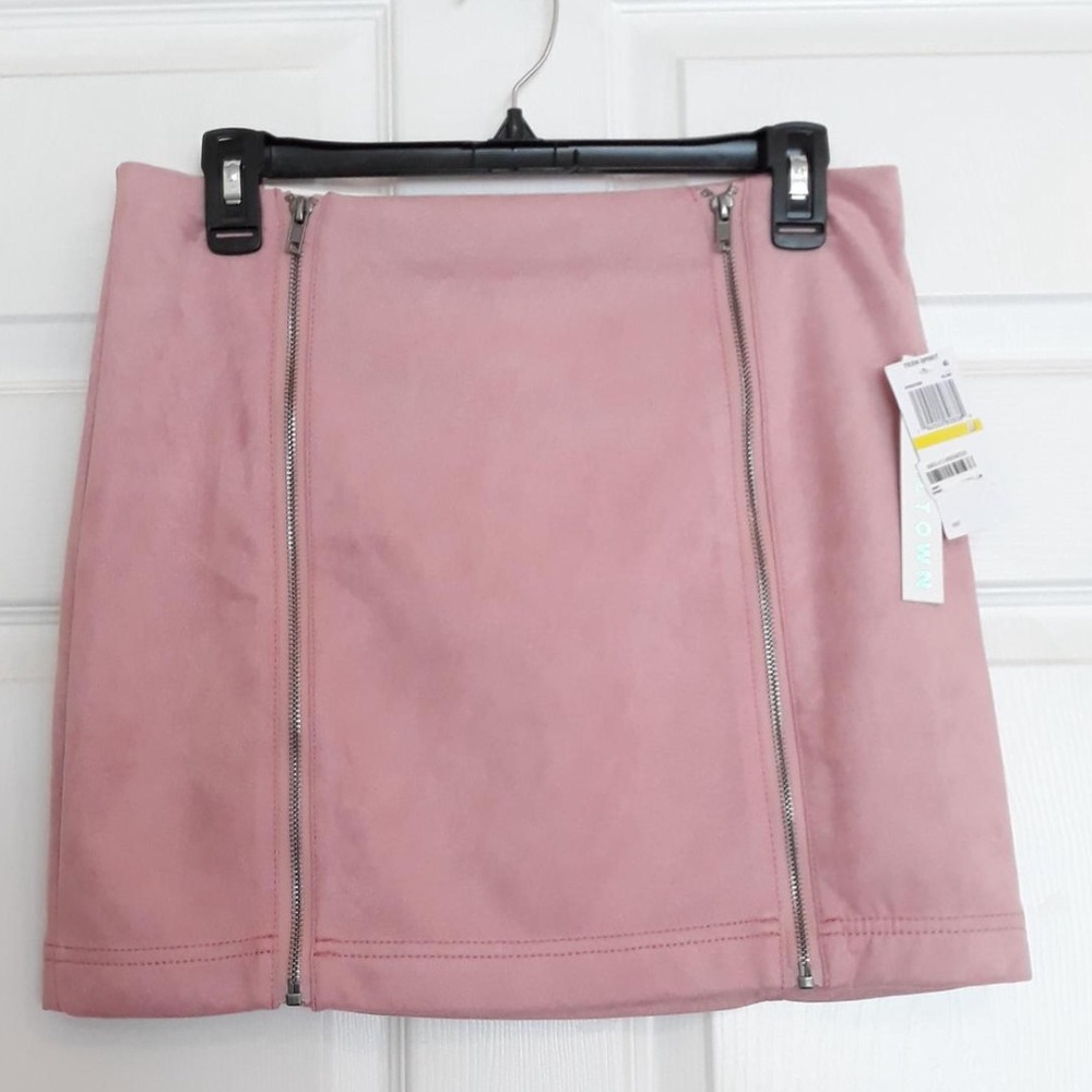Faux Suede Midi Pink Double Zip Zipper Skirt Medium Tinseltown